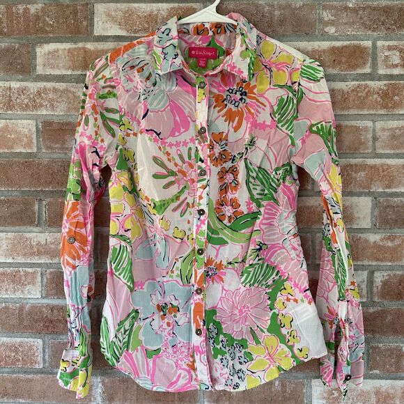 Lilly Pulitzer Target Nosey Posey Button Down Floral Pattern Size XS Cotton - Picture 2 of 9